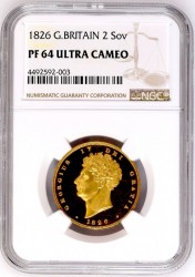 1826年 英国 ジョージ4世 2ポンドプルーフ金貨 NGC PF64 Ultra Cameo
