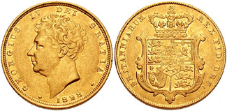 1828年銘のソブリン金貨 
